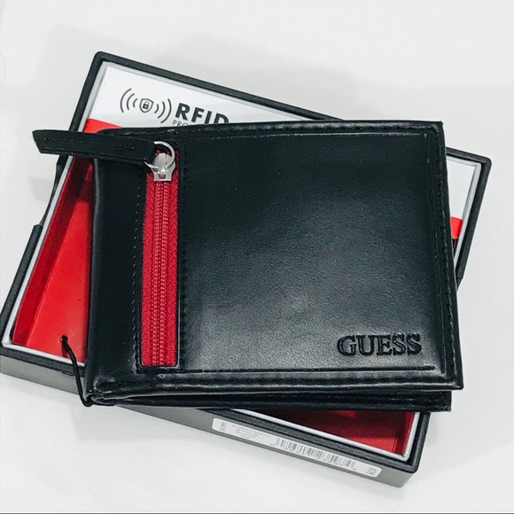 Guess Bags Guess Rfid Leather Wallet Valet Black Red Poshmark
